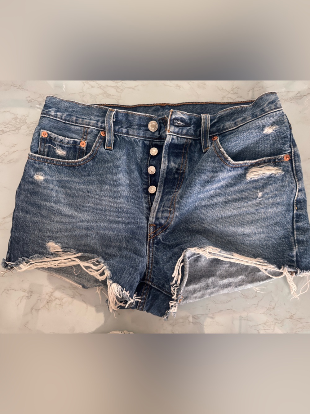 Levi High-Rise Distressed Denim Cutoff Shorts - Blue
